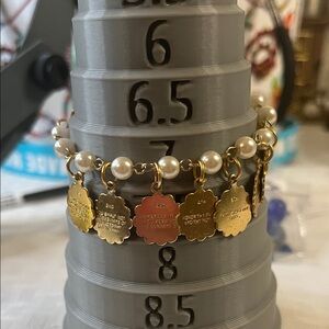 10 Commandments faux pearls bracelet signed HongKong